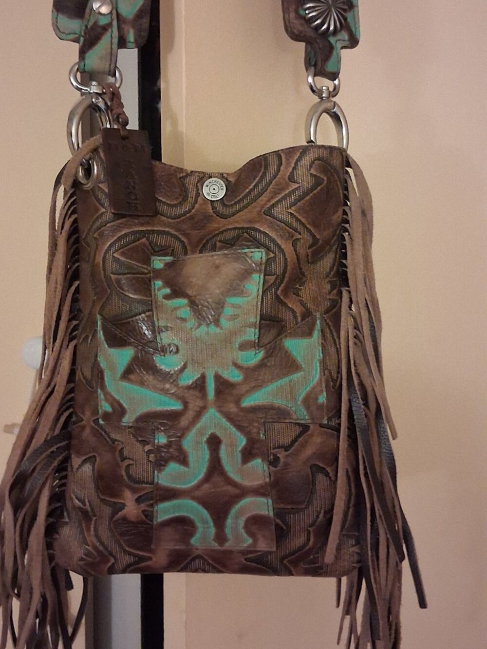 H & M Ranch leather small western fringe crossbody